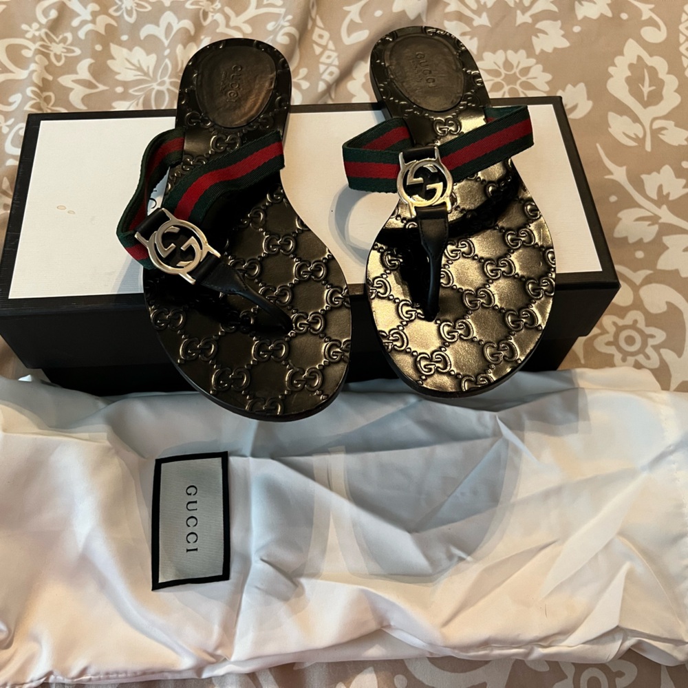 Gucci Black Slides with Red and Green Stripes